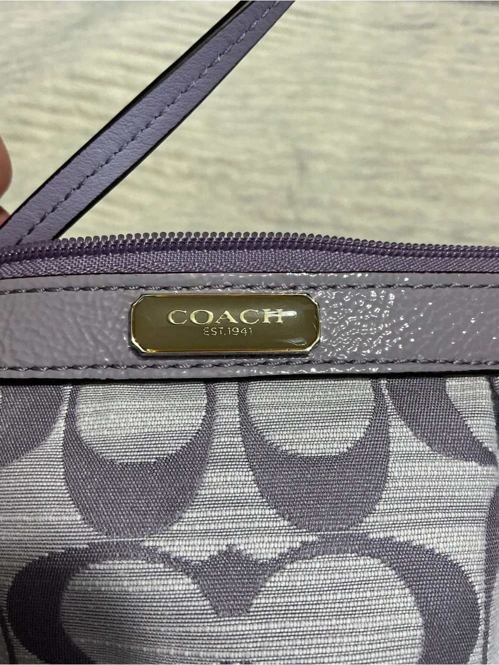 Coach Lavender Signature Wristlet with Leather Trim and Strap